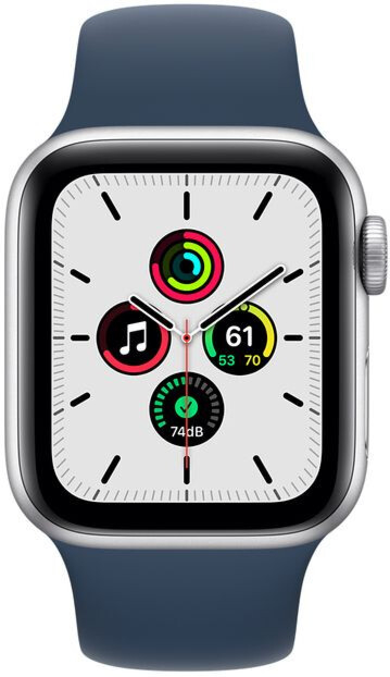 Apple Watch SE GPS 44mm Silver Aluminium Case with Abyss Blue Sport Band (MKQ43) 
